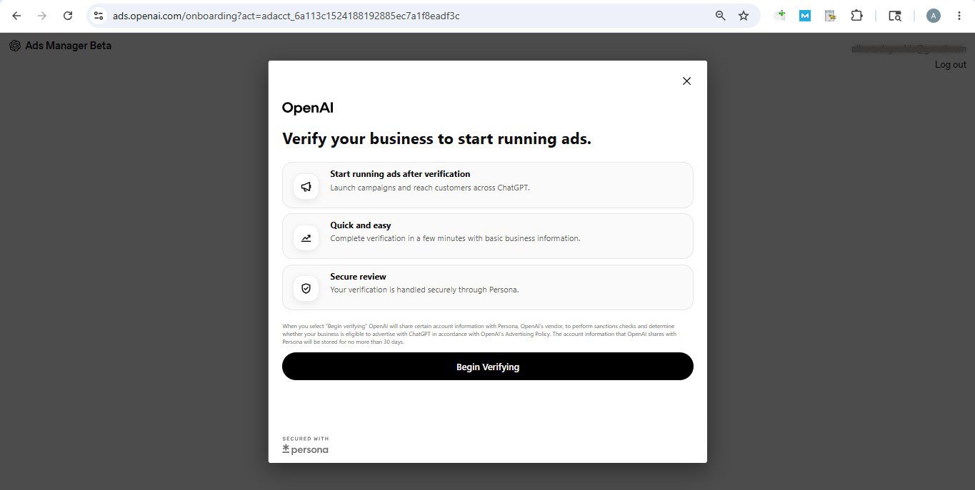 OpenAI Ads setup