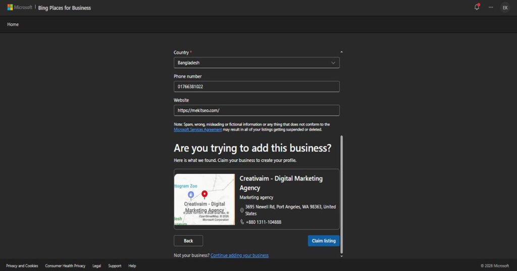 Bing Places add business