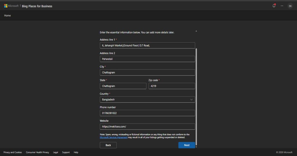 Bing Places add business